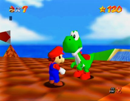 Mario und Yoshi in Super Mario 64