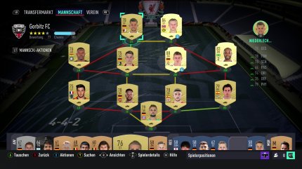 Stellt euer Team so zusammen, dass alle Spieler auf ihren Positionen spielen und bestenfalls Nationalität, Verein und Liga zusammenpassen.