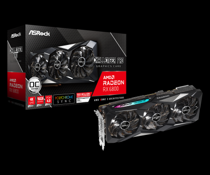 Das 'OC' im Namen sowie auf der Verpackung zeigt an, dass es sich um eine übertaktete Version einer Grafikkarte handelt. Im Bild eine übertaktete AMD Radeon RX 6800 von ASRock.