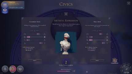 Im Civics-Menü treffen wir unbequeme Entscheidungen für unsere Staatsbürger.
