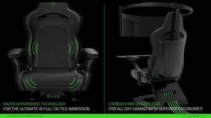 Razer Brooklyn - Konzeptstudie eines Gamingstuhls mit ausrollbarem Display an einer Halterung.