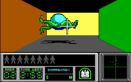 In Hovertank 3D (1991) kämpft ihr als Panzer gegen mutierte Wesen und gegnerische Tanks, während ihr gleichzeitig nach überlebenden Zivilisten Ausschau haltet. Es ist das erste id-Software-Spiel mit 3D-Umgebungsgrafik. Carmacks hier zum Einsatz kommende Engine bildet die Grundlage für alle weiteren 3D-Engines von id.
