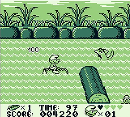 Flussfahrt-Levels schienen bei den Infogrames-Entwicklern beliebt zu sein. Hier zu sehen: der Schlumpfbach, Muskelschlumpf mittendrin.