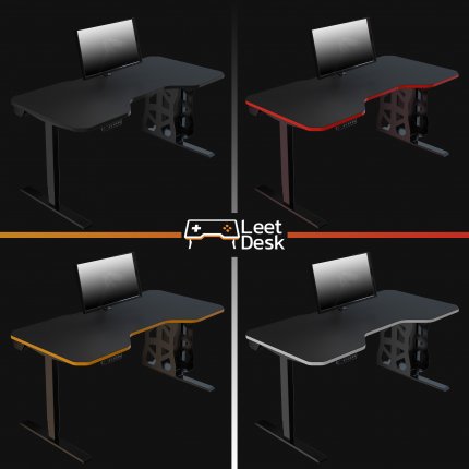 LeetDesk: Die vier Farbvarianten (Shadowblack, Leet Orange, Crosshair Red und Flashbang White) im Überblick