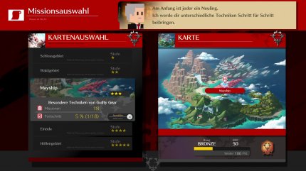 Die Missionen werden auf der Karte dargestellt, inklusive Fortschritt und Schwierigkeit. Die Stages sind an den jeweiligen Ort angepasst.
