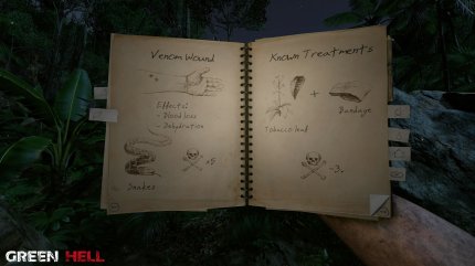 Im Notizbuch findet ihr viele Hinweise zu Tieren, Verletzungen, Crafting-Möglichkeiten und mehr.