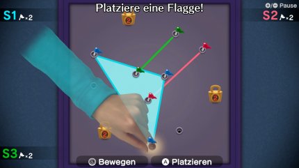 In Triritorium setzen Gewinner eines Mikro-Games eine Flagge und beanspruchen so in Dreiecken Bereiche des Feldes für sich. Diese Disziplin erweitert das ansonsten immer gleiche Absolvieren von Minispielen hintereinander um ein leicht taktisches Element.