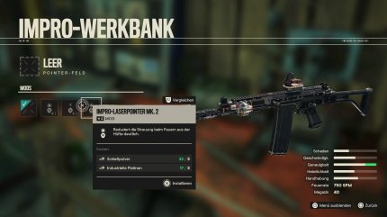 An der Werkbank verwandeln wir gefundene Ressourcen in nützliche Upgrades und Mods für unsere Waffen.