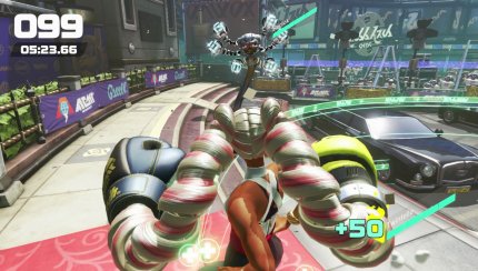 Sieht wild aus, steuert sich aber extrem eingängig: In ARMS spielt ihr einen Boxer, der seine Fäuste mit einfachen Joycon-Bewegungen fliegen lässt.
