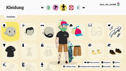 Im Editor dürfen wir uns vor Spielstart frei einen Skater oder eine Skaterin erstellen. Für abgeschlossene Aufgaben erhalten wir zudem weitere Klamotten.