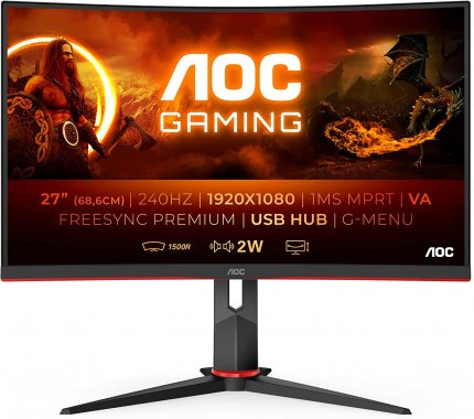 <strong>Top-Alternative zum Samsung Odyssey:</strong> AOC Curved Gaming-Monitor mit 27 Zoll, Full HD-Auflösung, 0,5 ms Reaktionszeit und 240 Hz.