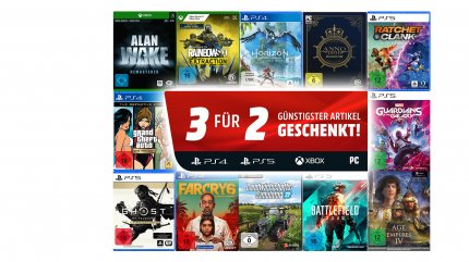 <strong>3 für 2:</strong> Drei Spiele kaufen, nur zwei bezahlen, eines geschenkt bekommen - bei Media Markt und Amazon.