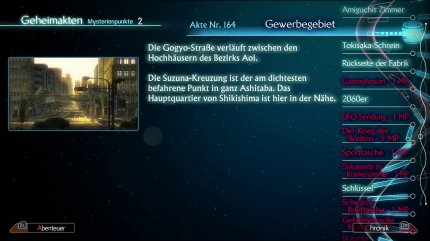 Die Geheimakten halten allerlei Informationen bereit, die manchmal mehr und manchmal weniger mit der Haupthandlung zusammenhängen. Die Mysterienpunkte sind sie aber trotzdem immer wert.