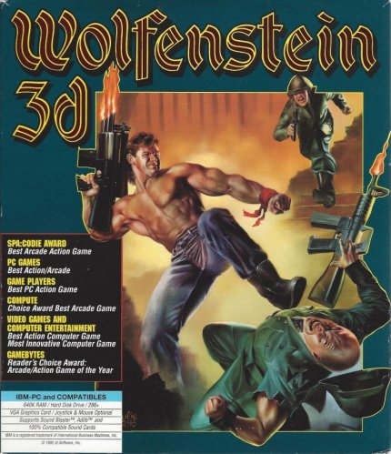 Dicke Muckis und die Kanone im Anschlag: Das Cover der US-Version von Wolfenstein 3D aus.