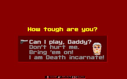 Die Wahl der Schwierigkeitsgrade untermauert Wolfenstein 3D treffend mit dem dazu passenden Konterfei von BJ Blazkowicz. Diese Darstellungsform übernahm id Software auch für Doom.