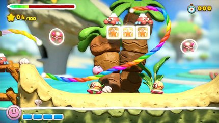 Mal was anderes: Auch in der Kirby-Reihe experimentieren die Entwickler gerne. Hier sehen wir Kirby und der Regenbogen-Pinsel im Knetgummi-Look.