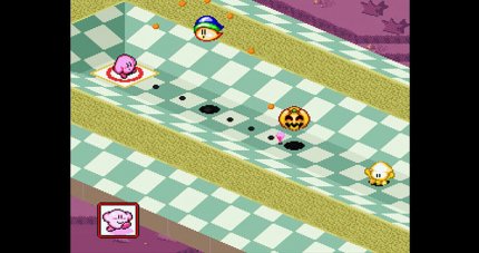 In Kirby’s Dream Course, einem Minigolf-Spiel, ist der kleine Kirby der Ball, den ihr ins Loch bugsieren müsst. Das bietet sich angesichts seiner Rundungen an!