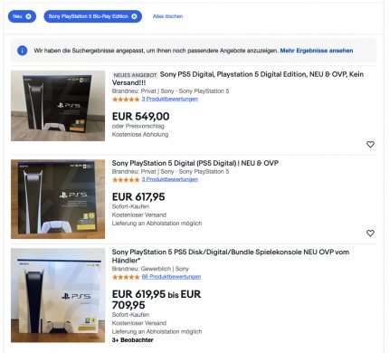 <strong>Erfreuliche Entwicklung:</strong> Die Preise für die PS5 Disc Edition sinken bei ebay.