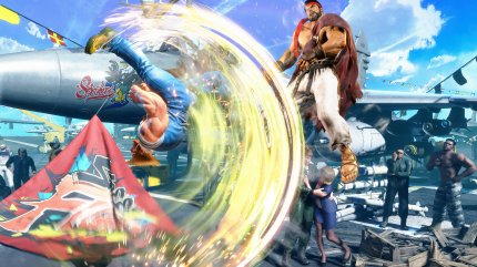 Guile kämpft gegen Ryu.