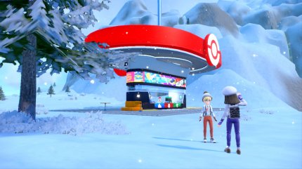 Die eindeutig an Tankstellen erinnernden Pokémon-Center sehen ganz schön bizarr aus, passen aber in die offene Welt von Pokémon Karmesin &amp; Purpur.