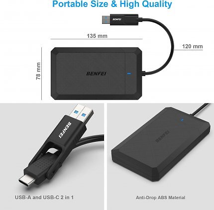 Das Benfei-Case zum Bau einer externen Festplatte kommt mit USB-C und -A.