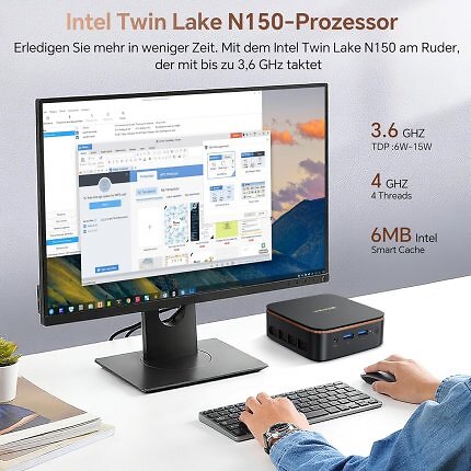 Der Intel Twin Lade N150-Prozessor bietet ausreichend Leistung für den Alltag.