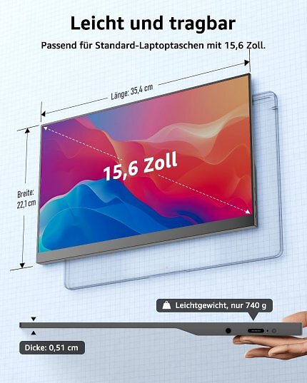 Der mobile Monitor von Yodoit setzt auf IPS und USB-C. Befristet kostet er keine 70 Euro.