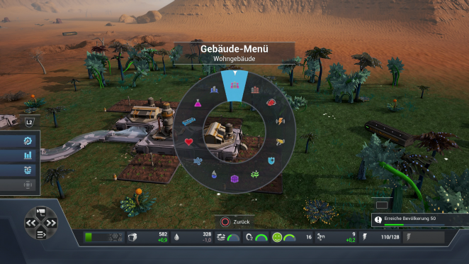 Die PS4-Version von Aven Colony lässt sich sehr gut steuern. Dank eines Ringmenüs errichtet ihr Gebäude innerhalb weniger Sekunden.