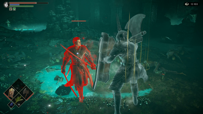 Neben monströsen Feinden duelliert man sich ab und an auch mit NPCs (oder anderen Spielern, die als Invader einfallen).