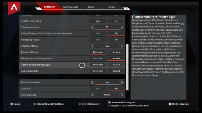 Nahezu unsichtbar: Die Option um Cross-Play auszuschalten, ist ziemlich gut im Menü versteckt und dummerweise automatisch aktiviert.