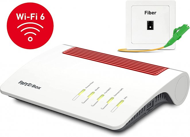 AVM FRITZ!Box 5590 Fiber (Wi-Fi 6 Glasfasermodem (WLAN AX), bis 2.400 MBit/s (5 GHz) und 1.200 MBit/s (2,4 GHz), WLAN Mesh, DECT-Basis, 2,5-Gigabit-Port, weiß, geeignet für Deutschland)