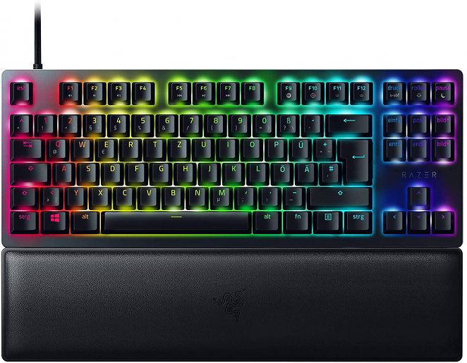 Razer Huntsman V2 Tenkeyless (Red Switch) - Optische Gaming-Tastatur ohne Ziffernblock (Lineare Optische Switches, Doubleshot PBT-Tastenkappen, Handballenauflage) QWERTZ DE-Layout | Schwarz
