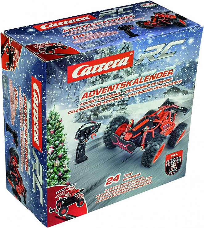 Carrera RC Adventskalender 2.0 2,4 GHz Buggy, Rot │Ferngesteuertes Auto aus 24 Bauteilen bauen │Elektro-Mini-Car zum Mitnehmen inkl. Fernbedienung │Weihnachtskalender für Kinder ab 12 Jahren