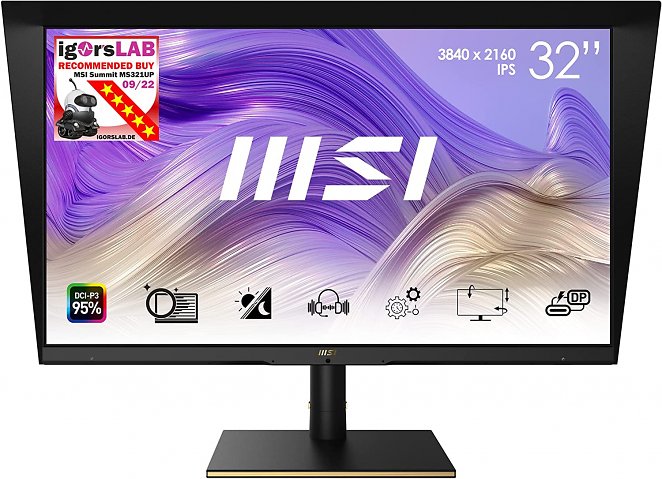 MSI Summit MS321UPDE 32 Zoll 4K UHD Professional Productivity Monitor - 3840 x 2160 IPS Panel, DCI-P3 95% / sRGB 136% Farbraum, ΔE≤2 Farbgenauigkeit, DisplayHDR 600, KVM - DP 1.2a, USB Type-C, Schwarz