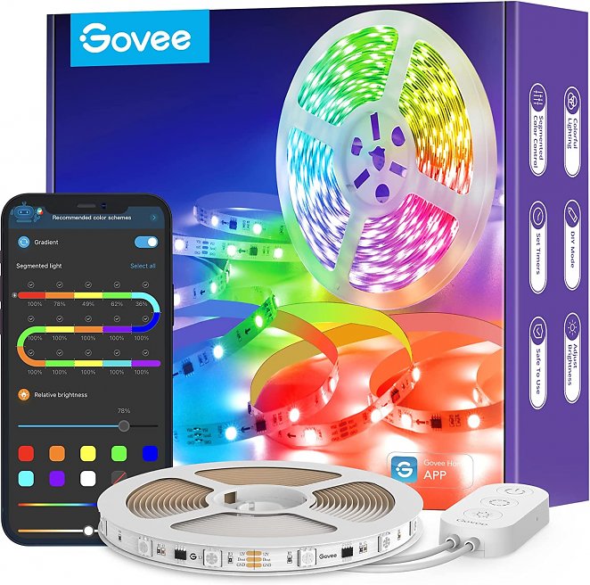 Govee LED Strip, RGBIC LED Streifen 5m, Musik Sync, Segmentcontrol, Farbwechsel, 64 Szenenmodus, Steuerbar via App, für Party, Zuhause, Schlafzimmer, TV, KücheDeko 5M