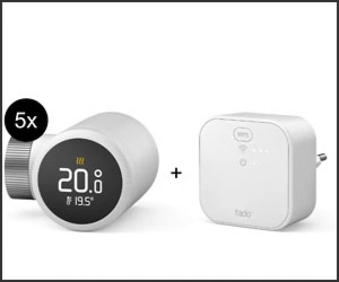 tado° Starter Kit Smartes Heizkörper-Thermostat X - 5er-Set + Bridge