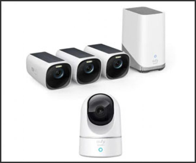 eufyCam 3 Starter Set 3+1 - 3er-Kameraset mit HomeBase 3 + Solo IndoorCam Pan & Tilt 2K