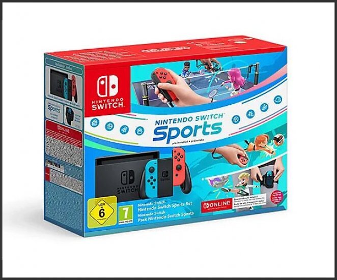 NINTENDO Switch-Konsole (Neon-Blau/Neon-Rot) - Nintendo Switch Sports-Set + Nintendo Switch Online 12-monatige (365-tägige) Einzelmitgliedschaft