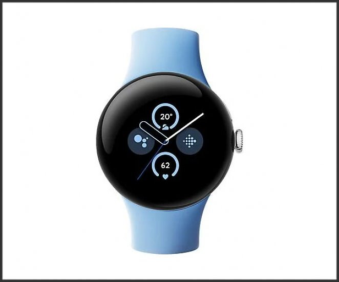 GOOGLE Pixel Watch 2 (LTE) Smartwatch Aluminium Fluorelastomer, 130-175 mm, 165-210 mm, Polished Silver/ Bay