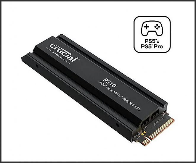 CRUCIAL P310 NVMe SSD mit Heatsink, PS5 Kompatibel Gaming Festplatte Retail, 2 TB SSD M.2 via PCIe, intern