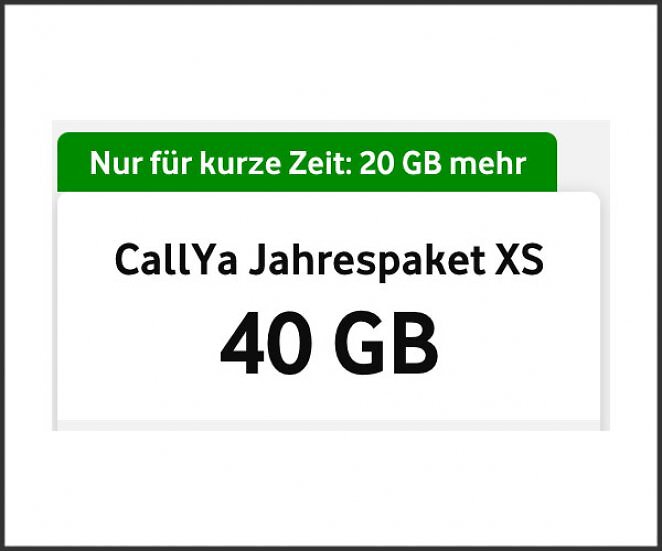 Vodafone CallYa Jahrespaket XS: 40 GB (statt 20 GB)