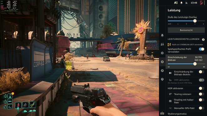 Das Schnellzugriffsmenü lässt euch die Framerate jedes Spiels auf euren Wunschwert begrenzen. Außerdem könnt ihr mit dem GPU-Takt experimentieren, VSync abschalten oder euch detaillierte Performance-Metriken anzeigen lassen. Sehr nützlich!