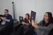 Die Redakteure Thomas und Chris sowie Volontärin Paula und Praktikantin Kristina spielen gemeinsam Playlink: That's You.