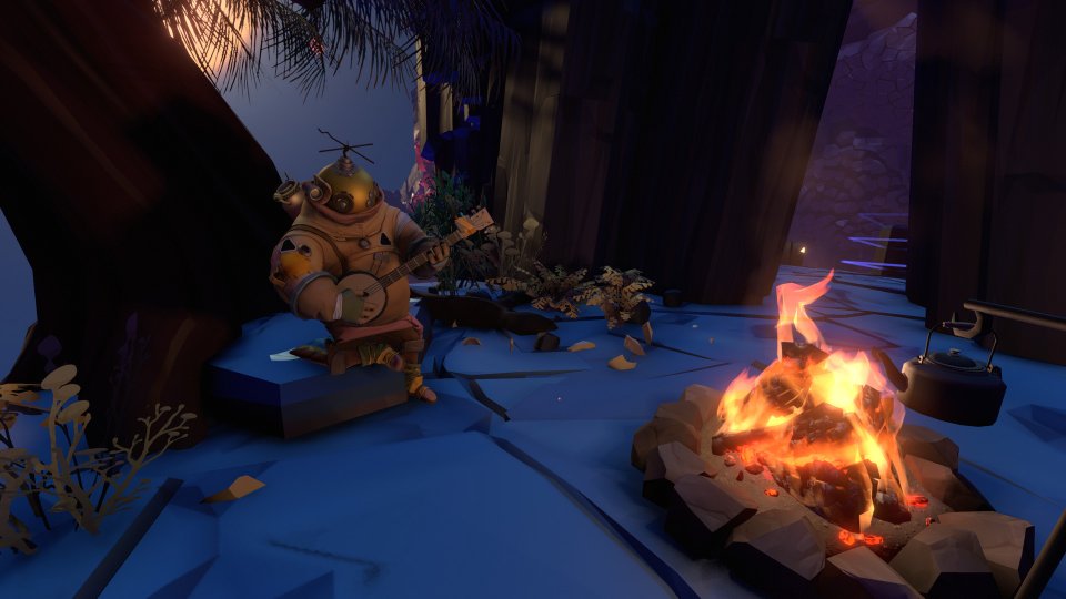 Ein Lagerfeuer im Weltraum? Mit Logik und Akkuratesse nimmt es Outer Wilds nicht so genau, das tut dem Spielspaß aber keinen Abbruch.