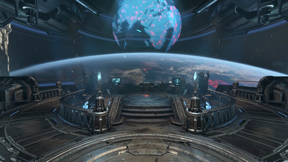Zwischen Missionen kehrt ihr auf euer Raumschiff namens Fortress of Doom zurück. Dort könnt ihr Räume und Upgrades freischalten und in alte Levels zurückreisen.
