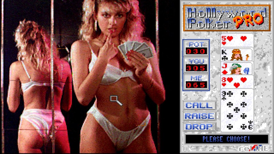 Die Hollywood-Poker-Pro-Lupe (siehe Myriams Bauch) war 1989 ein Verkaufsargument. Sie konnte sehr große Pixel noch größer machen. Deutschlands Jugend eskalierte. (Bild: Amiga) <br> &nbsp;