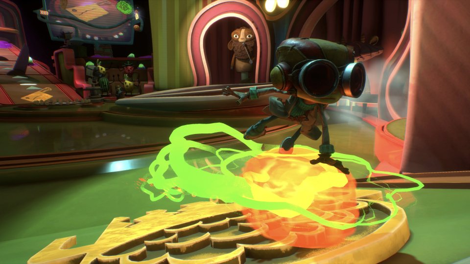 Typisch Psychonauts: Raz kann wieder auf einer Psi-Kugel balancieren und hohe Sprünge hinlegen. Das spielt sich etwas hakelig und erfordert Übung – genau wie früher.