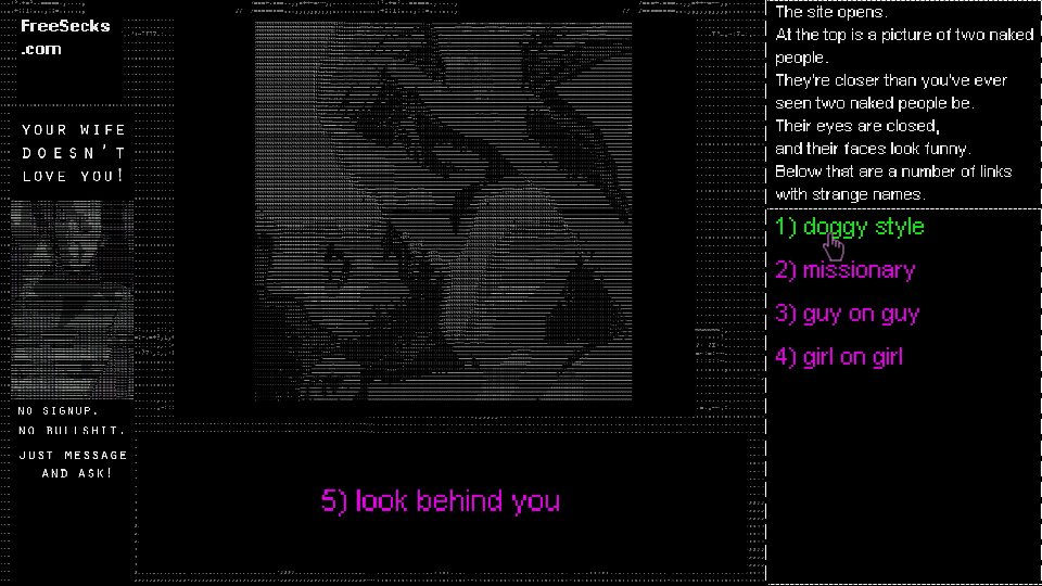 You Must Be 18 Or Older To Enter hat eine wunderbare Meta-Ebene: Beim Spielen des Text-Adventures möchte man sich auch lieber nicht erschwischen lassen.