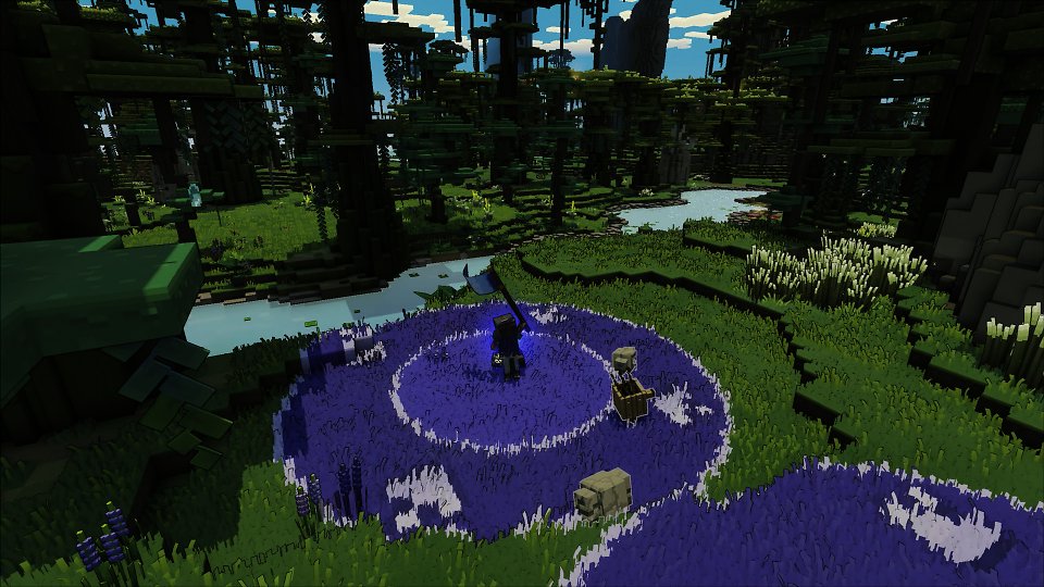 Ein Minecraft-Charakter kämpft gegen wilde Tiere.