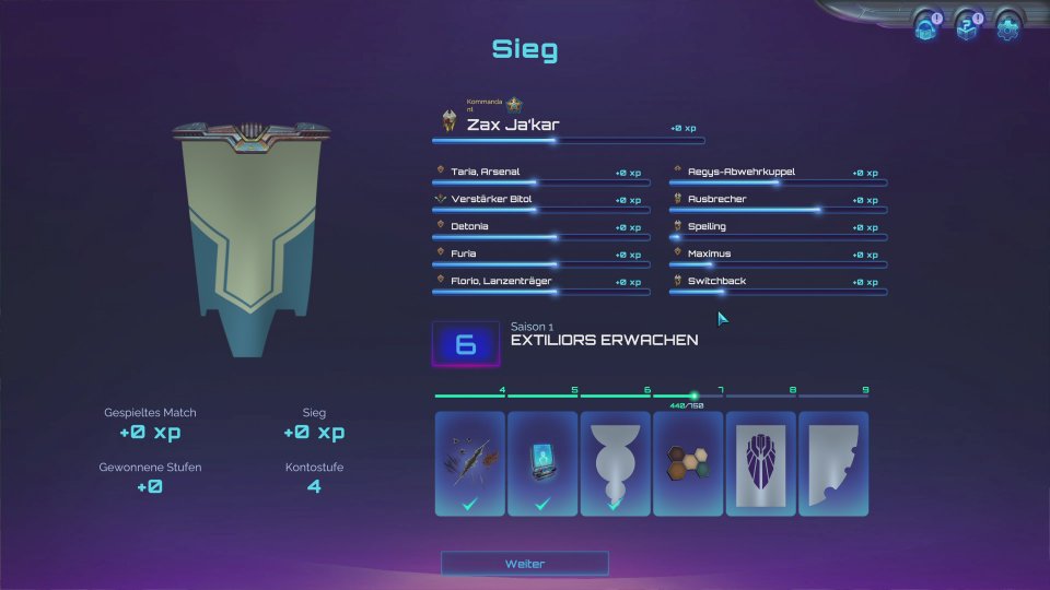 Beim Sieg erhalten wir Erfahrungspunkte für unsere verwendeten Einheiten sowie Fortschritt im (noch) kostenlosen Season Pass. Damit schalten wir u.a. Währung und Skins frei.&nbsp;